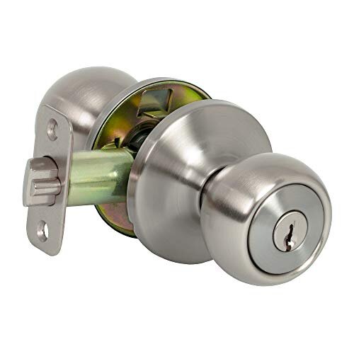 Pro-Grade Round Ball Keyed Entry Door Knob Lock Handle, Satin Nickel